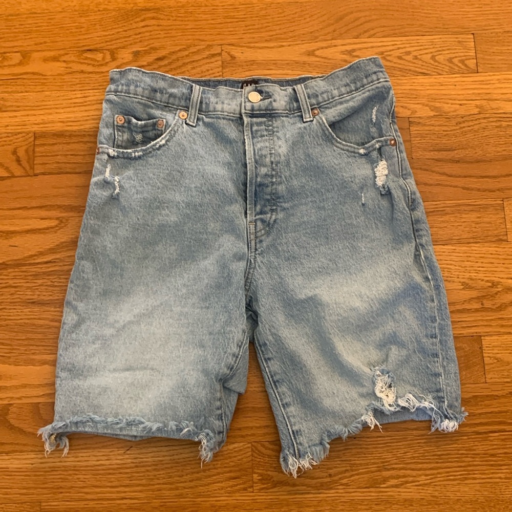 Ladies Gap size 10 high waist, button fly, distressed denim Bermuda  shorts